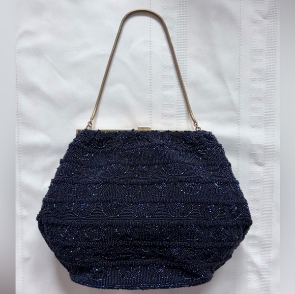 Vintage 1940s Handmade in France Blue Sparkling Purse with change purse